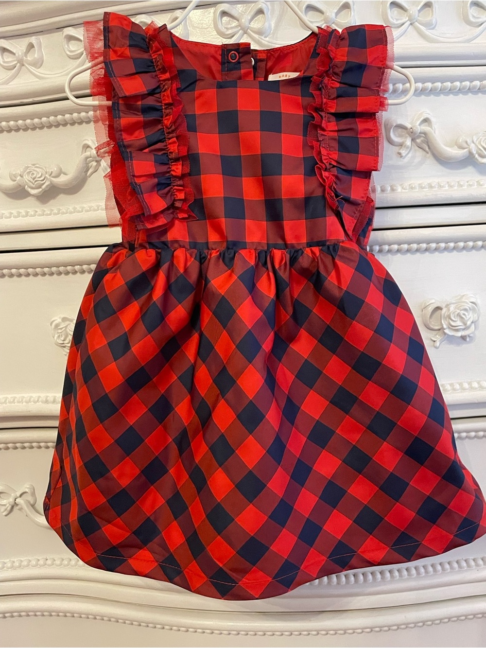 2pc Classic Red & Navy Check Ruffle Kids Dress & bloomers girls 18 months